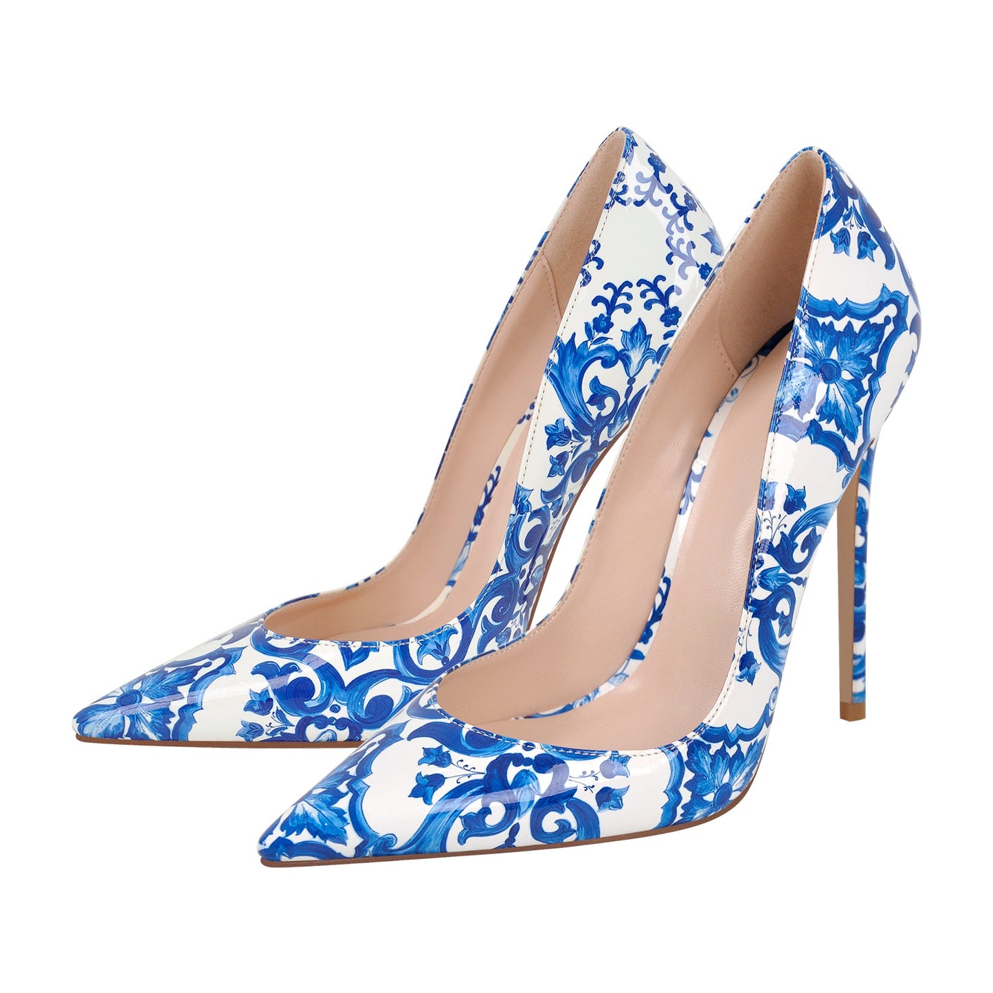 Blue and White Pattern Pointed Toe Crossdressing Pumps
