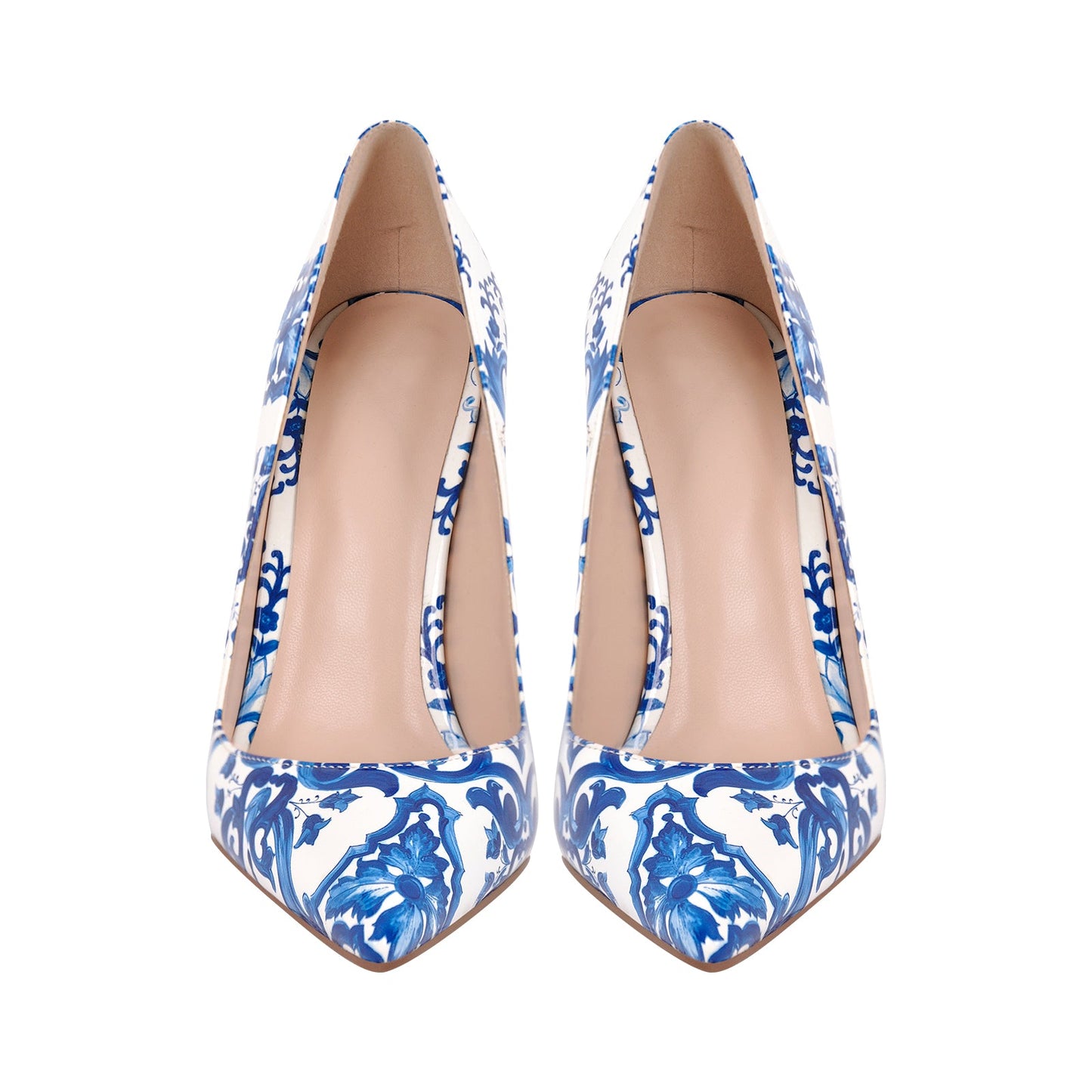 Blue and White Pattern Pointed Toe Crossdressing Pumps