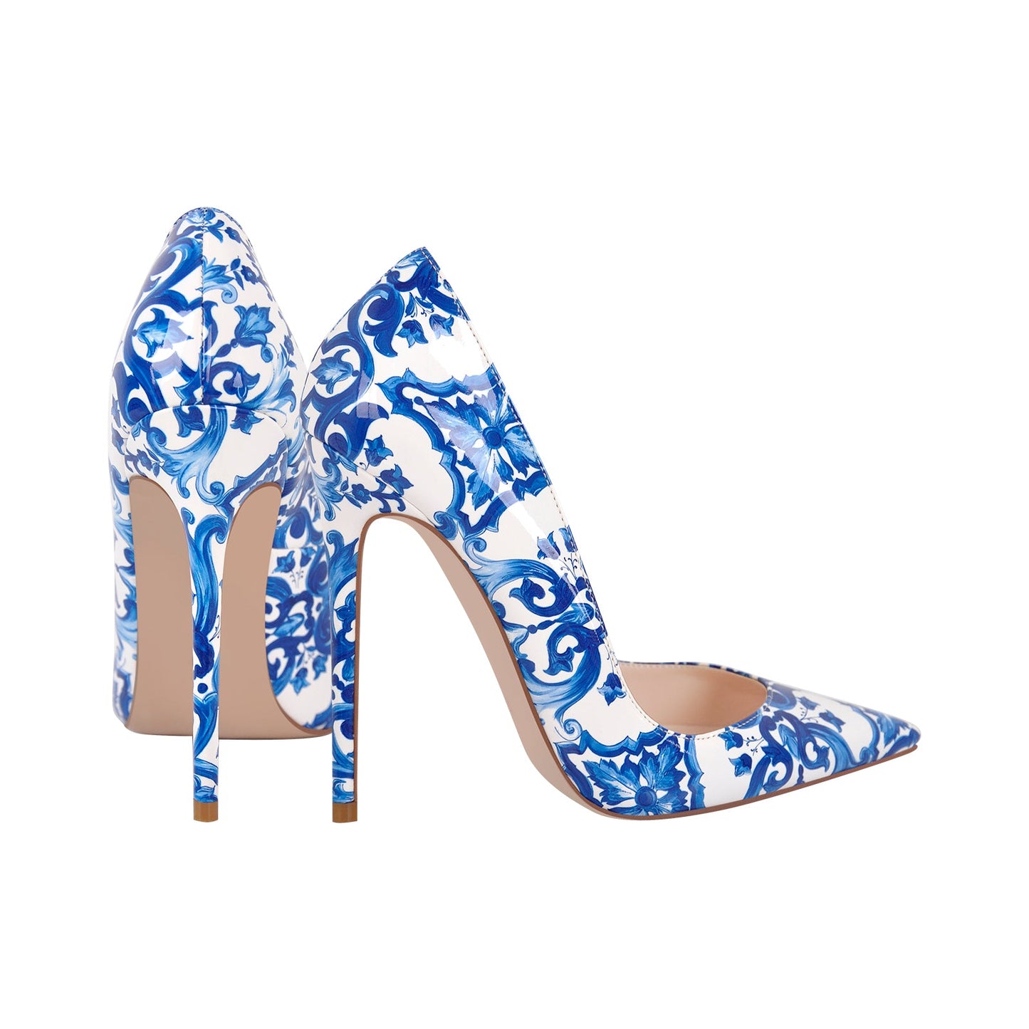 Blue and White Pattern Pointed Toe Crossdressing Pumps