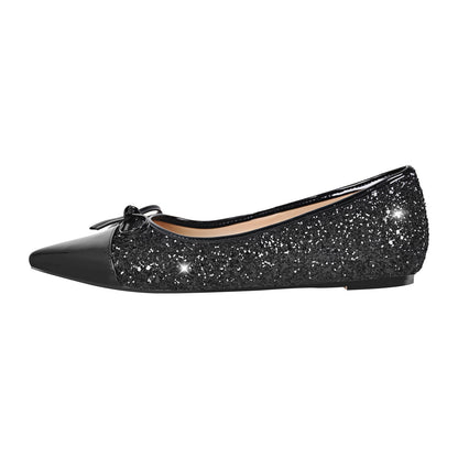 Rhinestone Pointed Toe Bow Crossdressing Flats