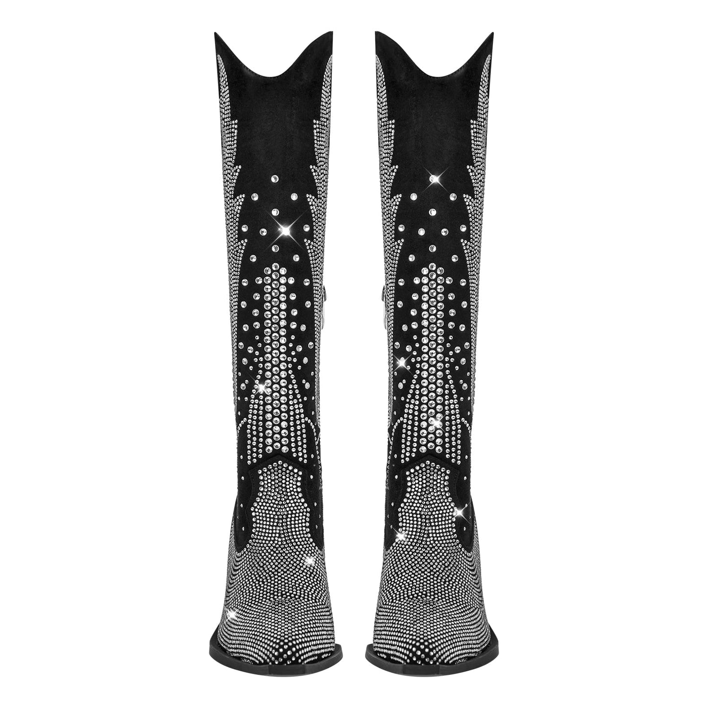 Rhinestone Zipper Black Western Crossdressing Boots