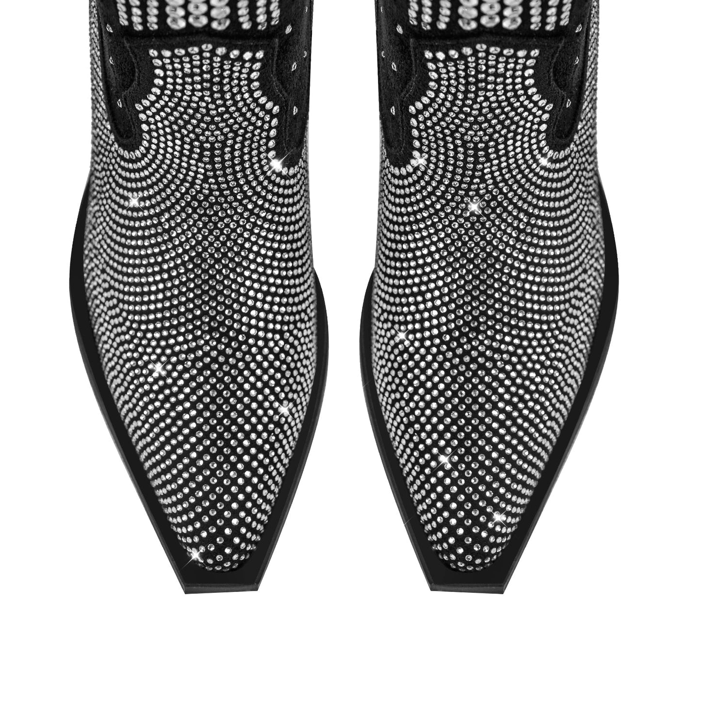 Rhinestone Zipper Black Western Crossdressing Boots