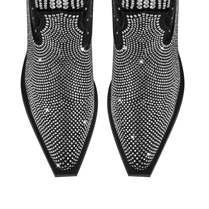Rhinestone Zipper Black Western Crossdressing Boots
