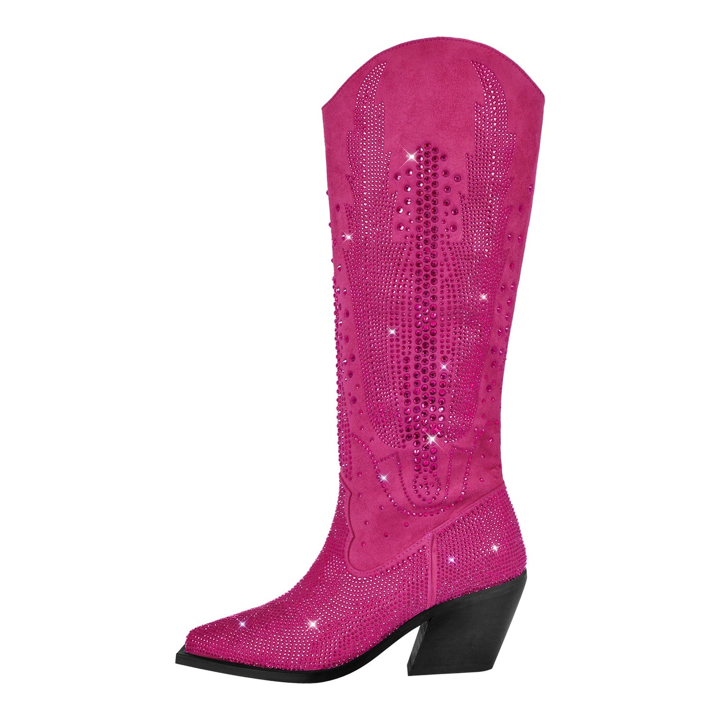 Rhinestone Zipper Black Western Crossdressing Boots