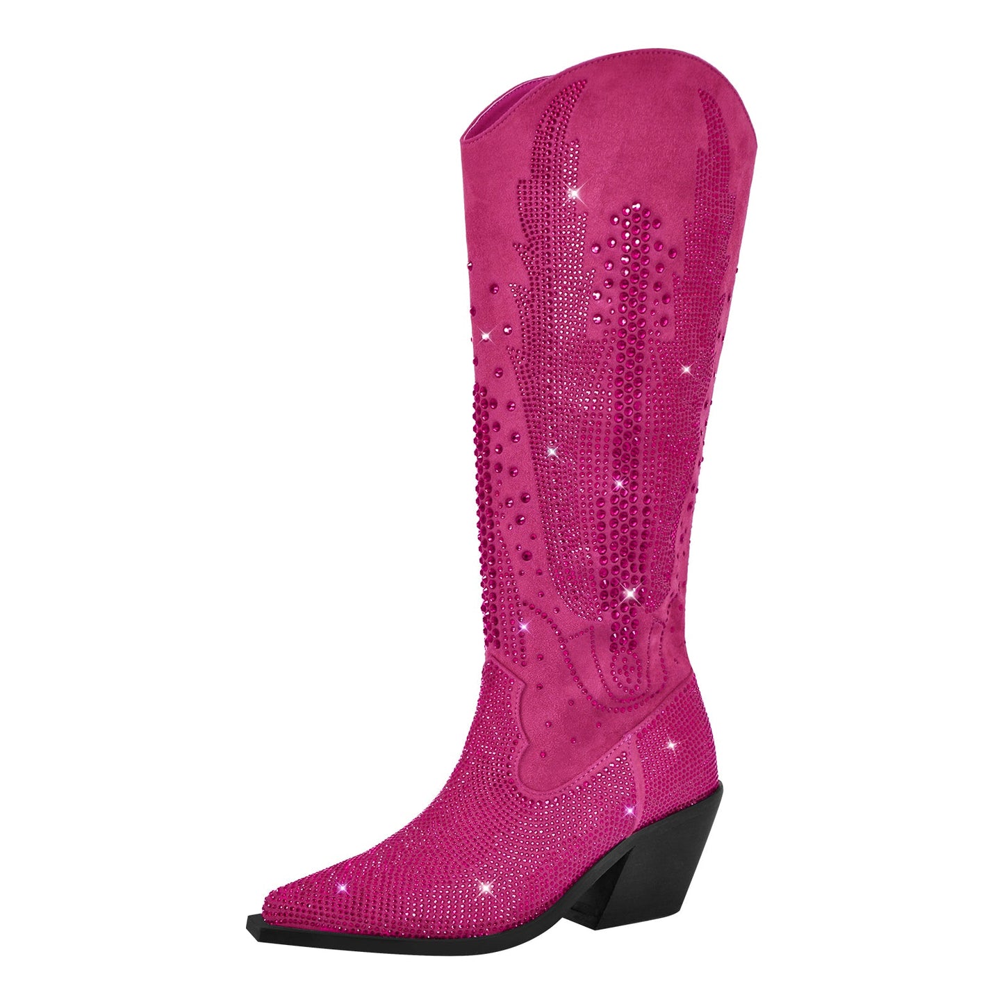Rhinestone Zipper Black Western Crossdressing Boots