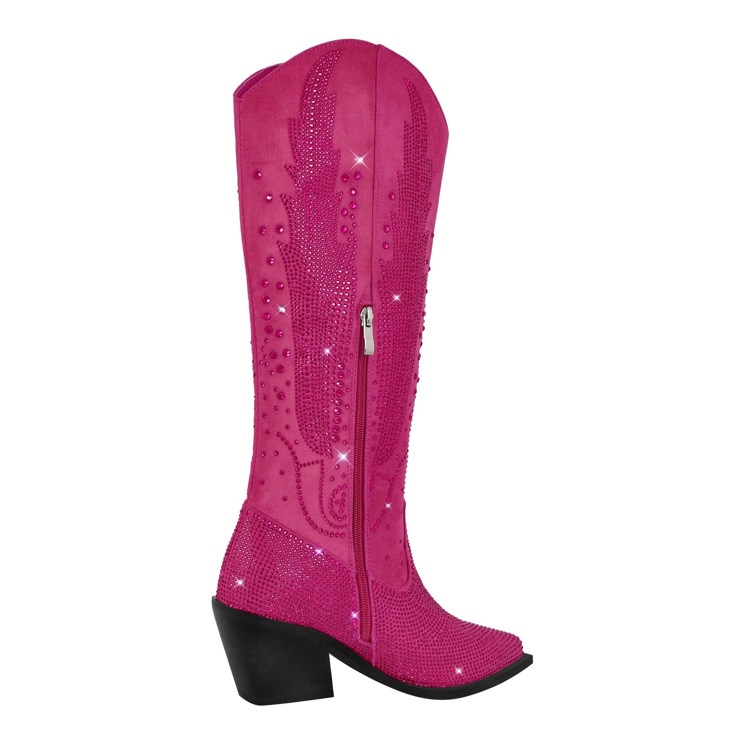 Rhinestone Zipper Black Western Crossdressing Boots