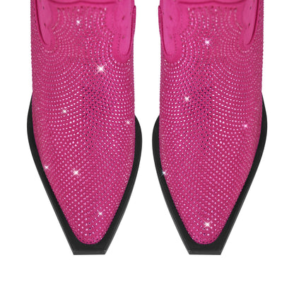 Rhinestone Zipper Black Western Crossdressing Boots