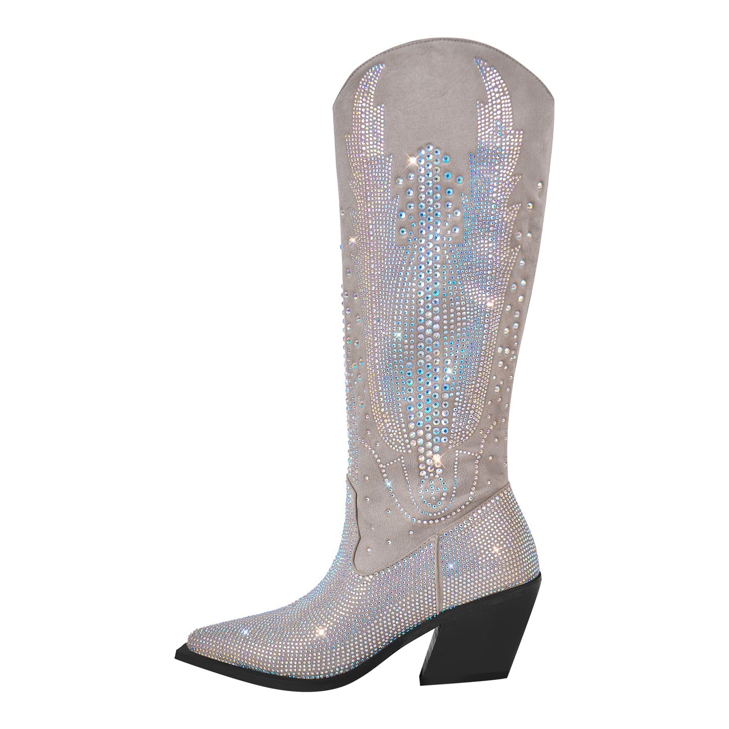 Rhinestone Zipper Black Western Crossdressing Boots