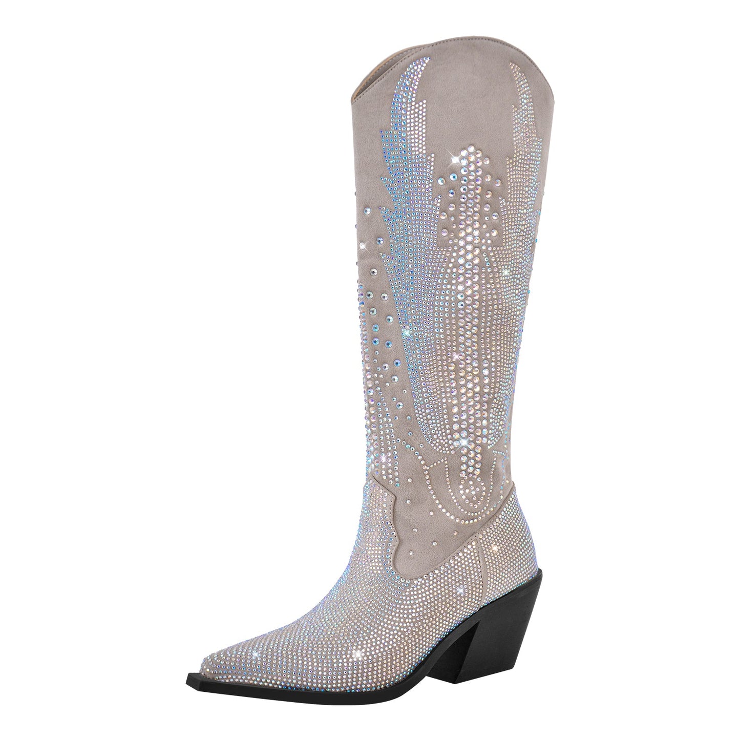 Rhinestone Zipper Black Western Crossdressing Boots