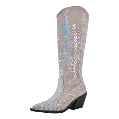Rhinestone Zipper Black Western Crossdressing Boots