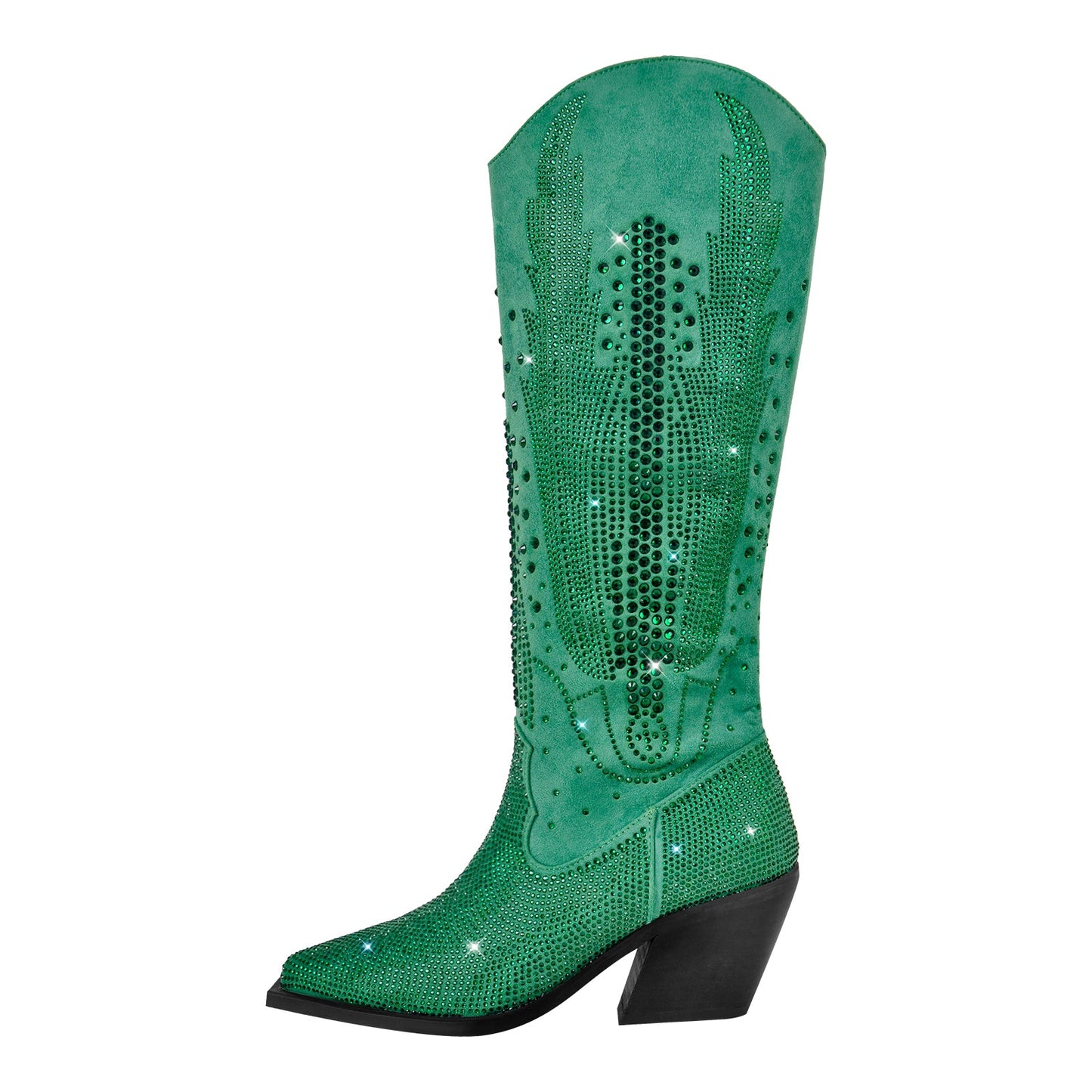 Rhinestone Zipper Black Western Crossdressing Boots