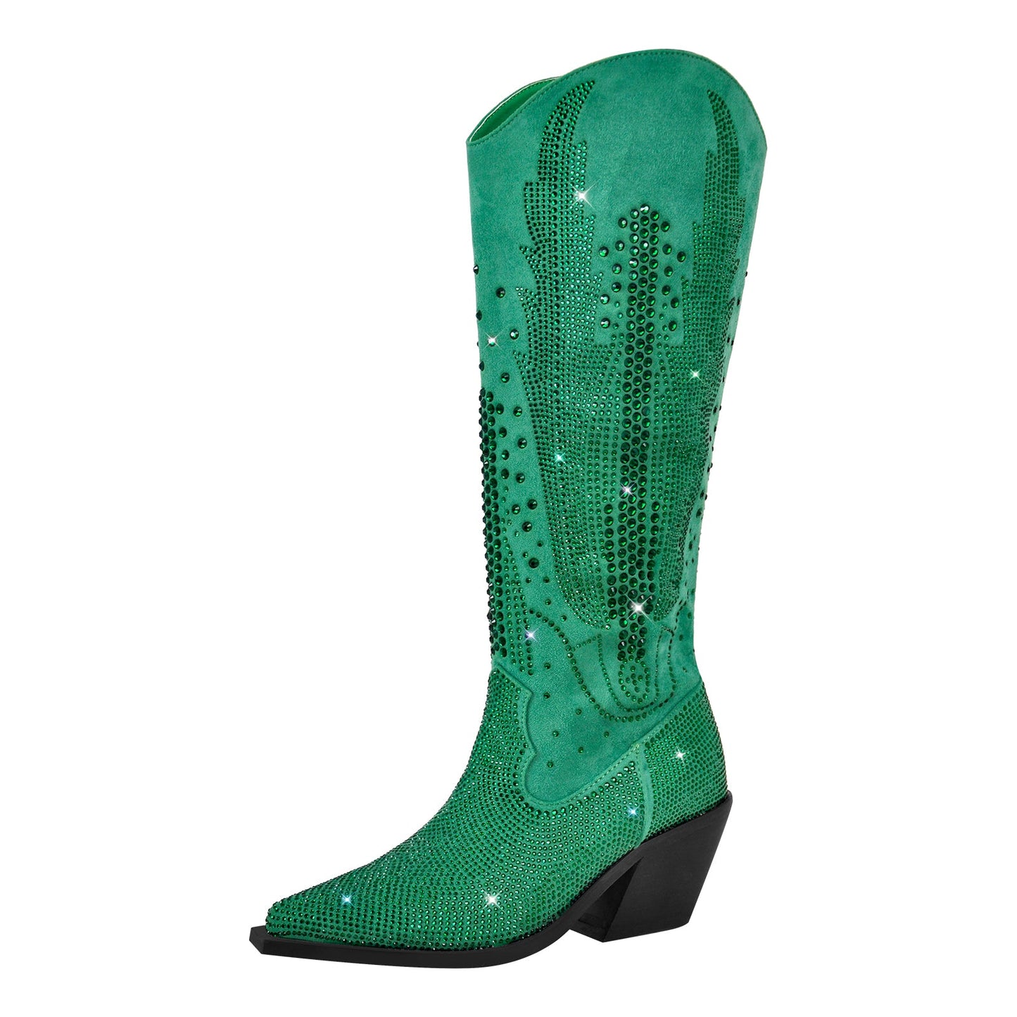 Rhinestone Zipper Black Western Crossdressing Boots