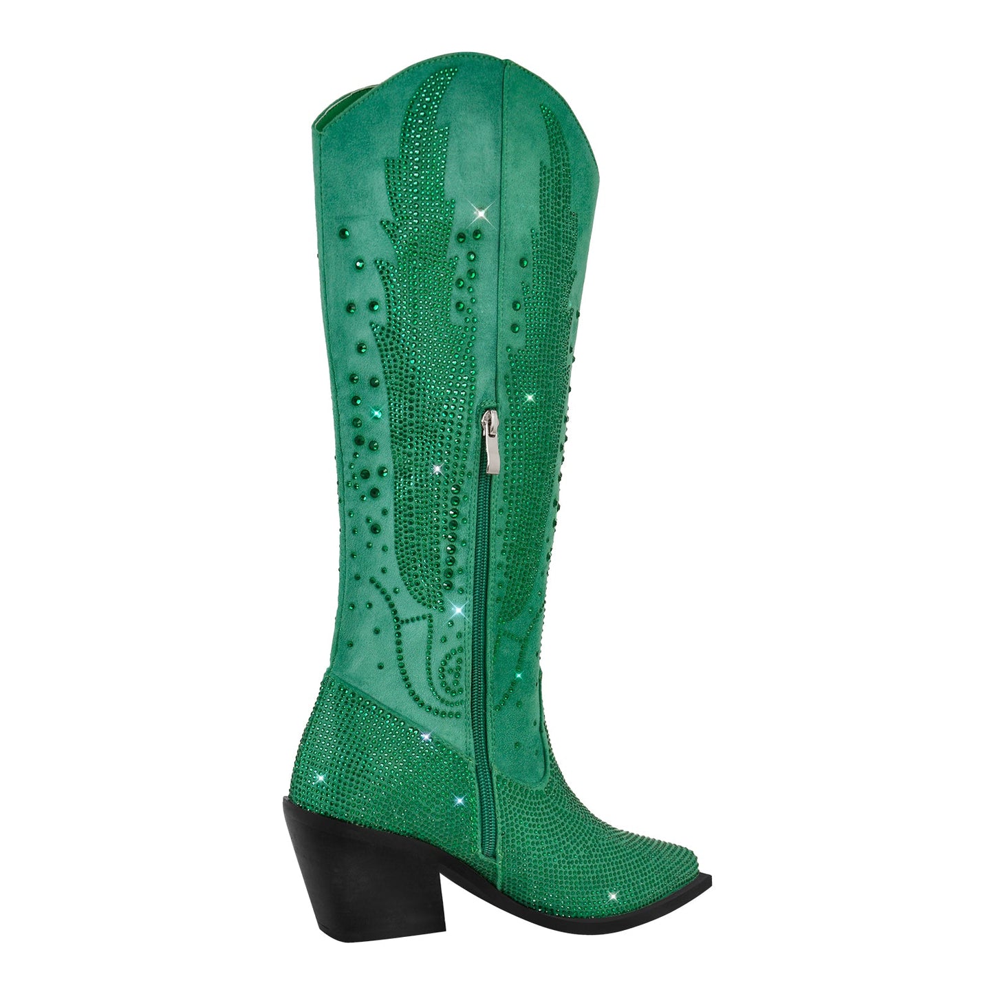 Rhinestone Zipper Black Western Crossdressing Boots