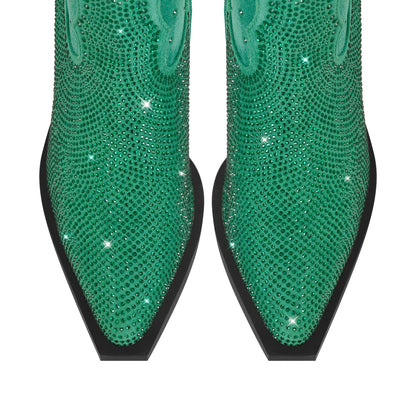Rhinestone Zipper Black Western Crossdressing Boots
