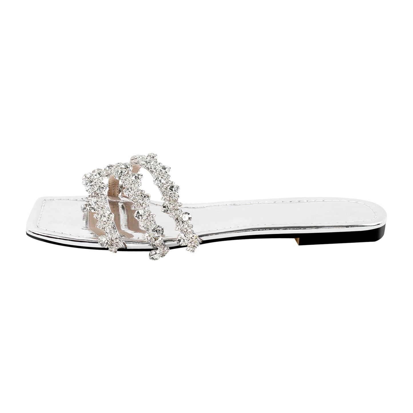Rhinestone Straps Square Toe Crossdressing Flats