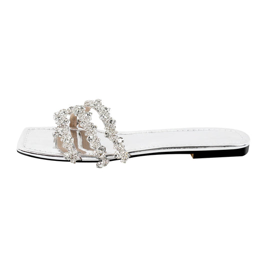 Rhinestone Straps Square Toe Crossdressing Flats