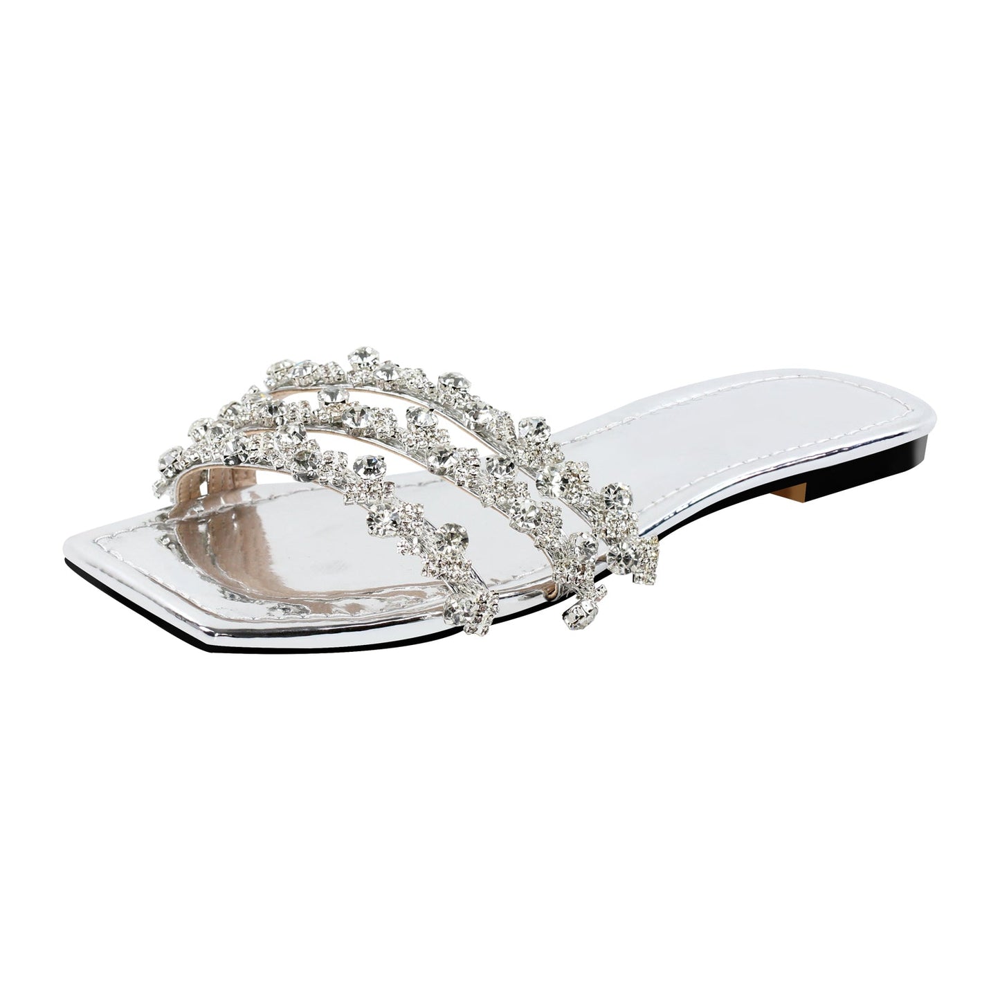 Rhinestone Straps Square Toe Crossdressing Flats