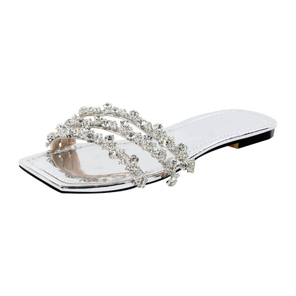 Rhinestone Straps Square Toe Crossdressing Flats