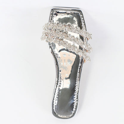 Rhinestone Straps Square Toe Crossdressing Flats