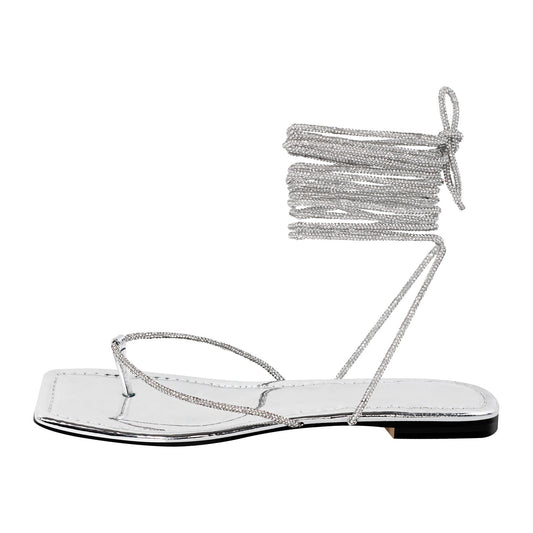 Silver Flip-Flops Lace-up Crossdressing Sandals