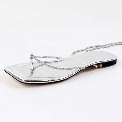 Silver Flip-Flops Lace-up Crossdressing Sandals