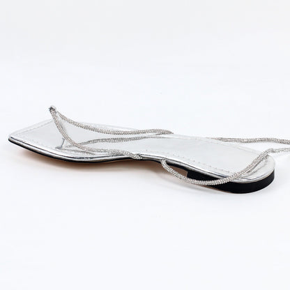 Silver Flip-Flops Lace-up Crossdressing Sandals