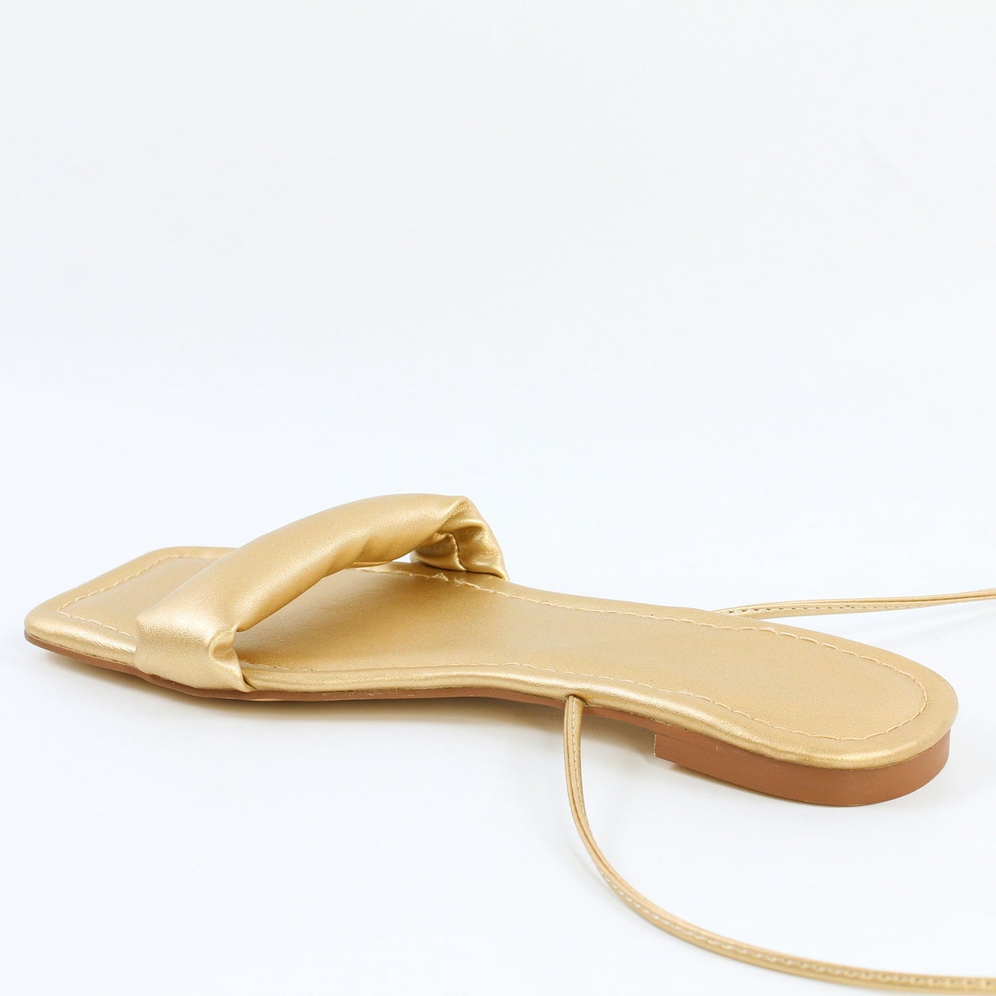 Square Toe Lace-up Strap Crossdressing Gold Flats