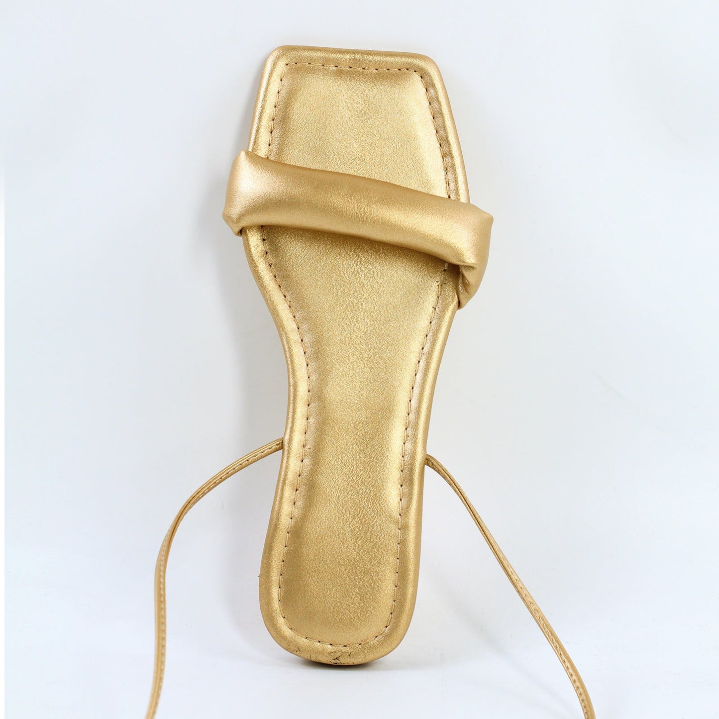 Square Toe Lace-up Strap Crossdressing Gold Flats