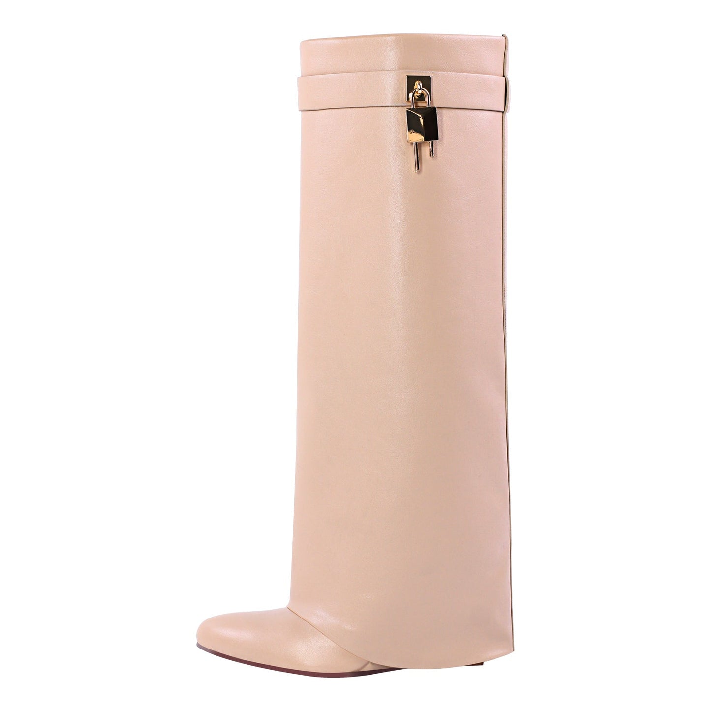 Pointed Toe Chunky Heel Fold Over Crossdressing Boots