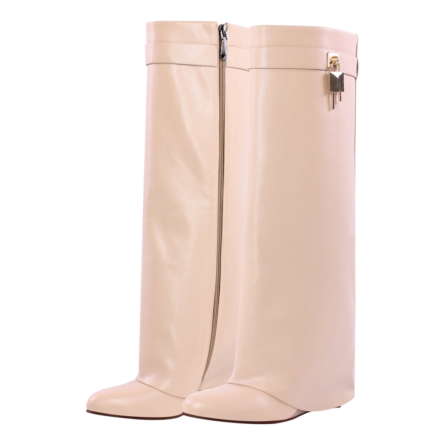 Pointed Toe Chunky Heel Fold Over Crossdressing Boots