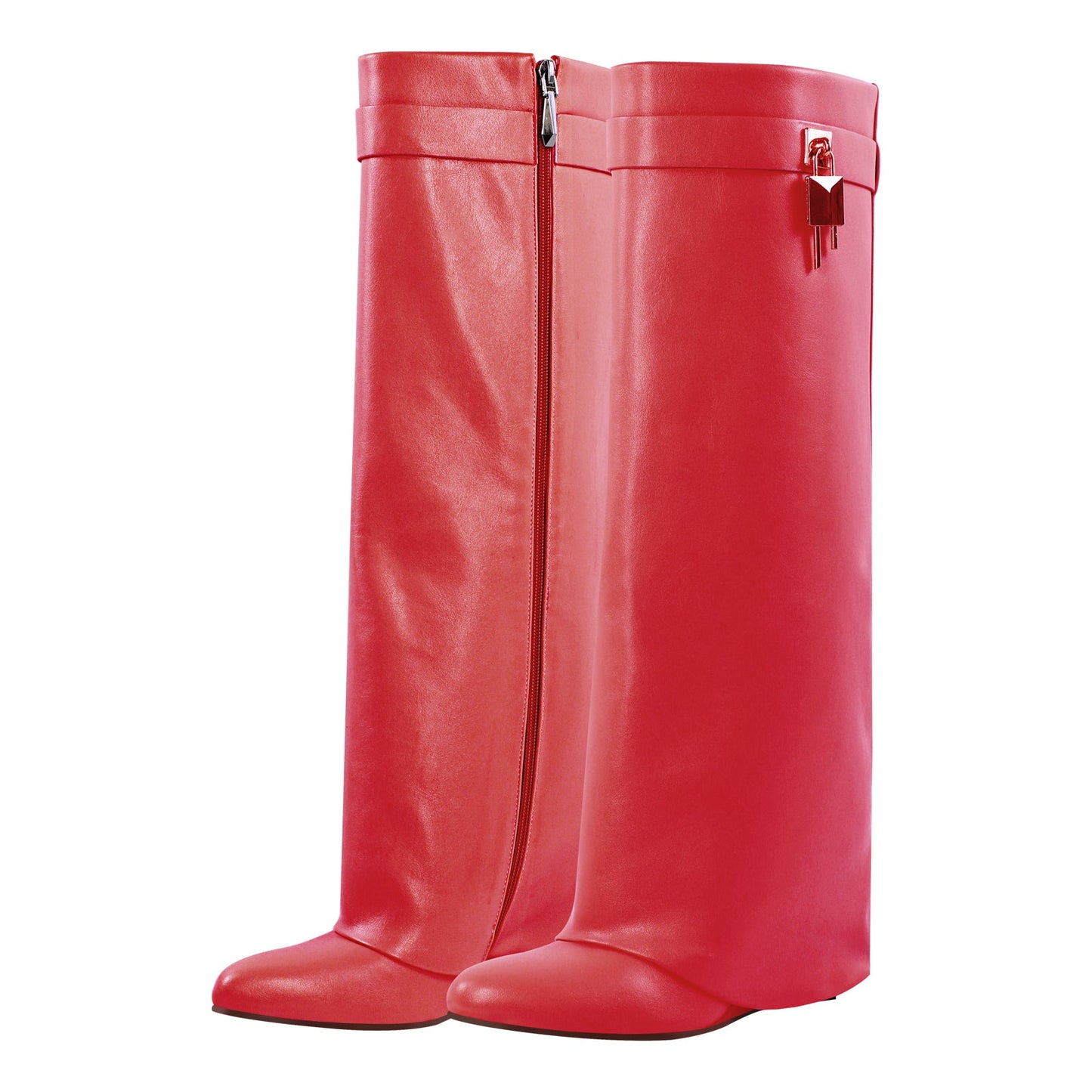 Pointed Toe Chunky Heel Fold Over Crossdressing Boots