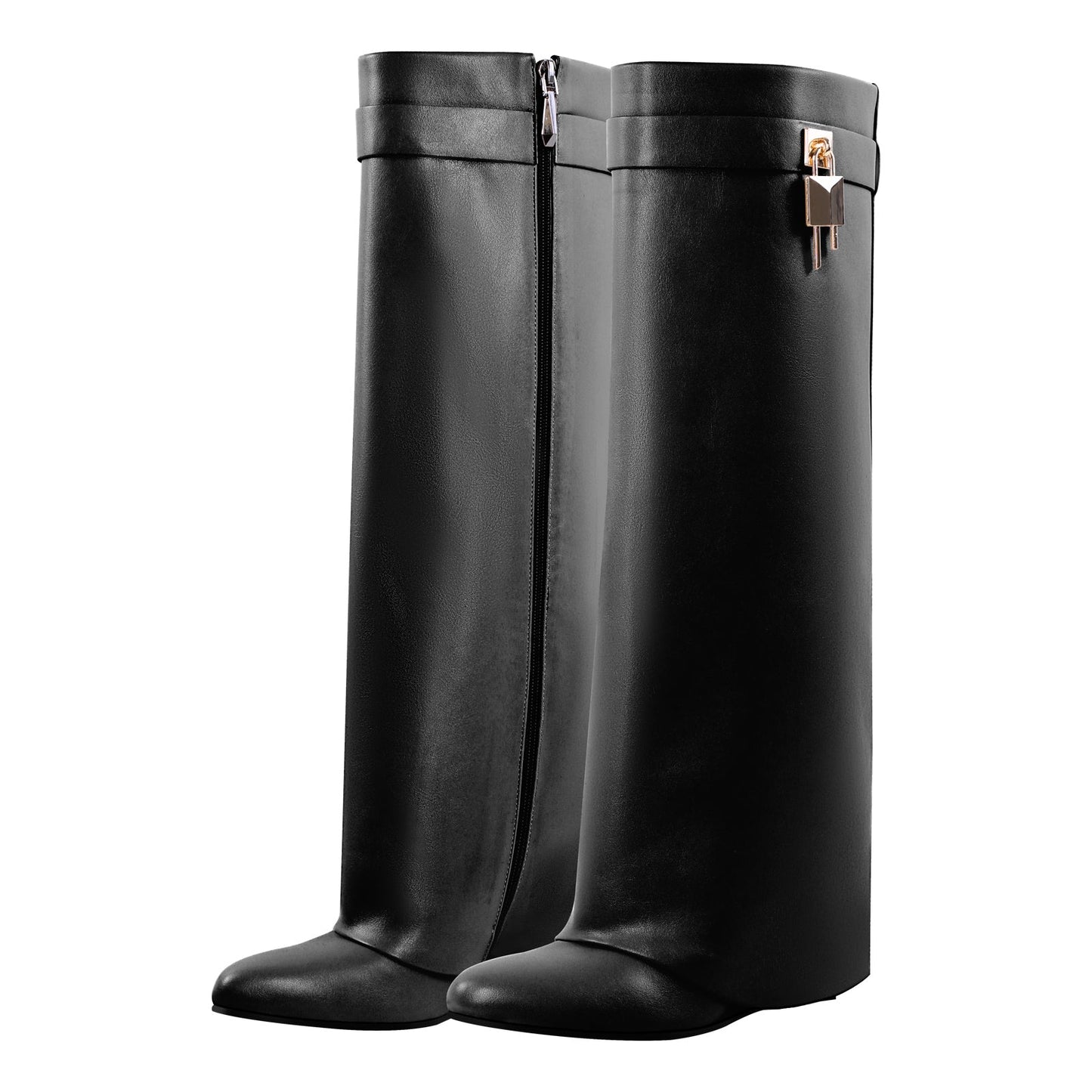 Pointed Toe Chunky Heel Fold Over Crossdressing Boots