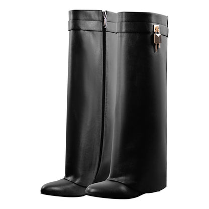 Pointed Toe Chunky Heel Fold Over Crossdressing Boots