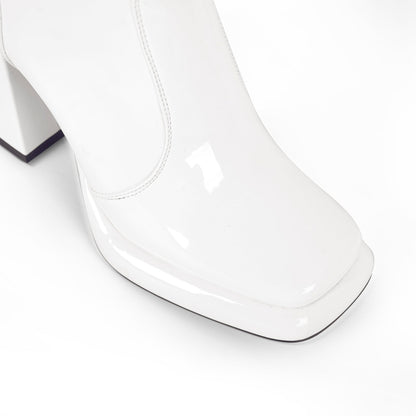 Square Toe Zipper Chunky Heel Platform Ankle Crossdressing Boots