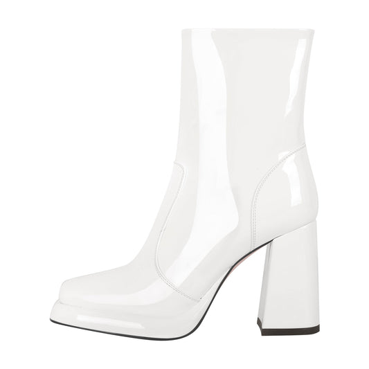 Square Toe Zipper Chunky Heel Platform Ankle Crossdressing Boots