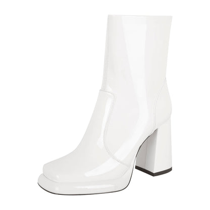 Square Toe Zipper Chunky Heel Platform Ankle Crossdressing Boots