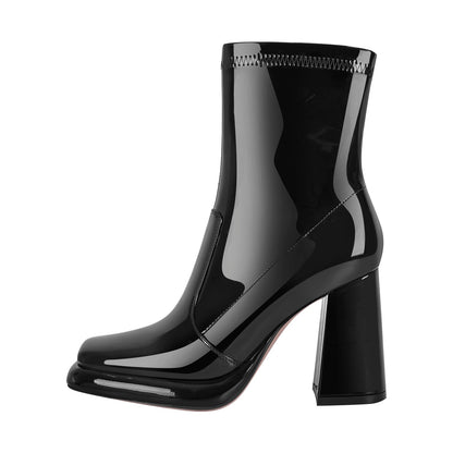 Square Toe Zipper Chunky Heel Platform Ankle Crossdressing Boots