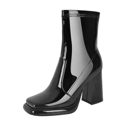 Square Toe Zipper Chunky Heel Platform Ankle Crossdressing Boots