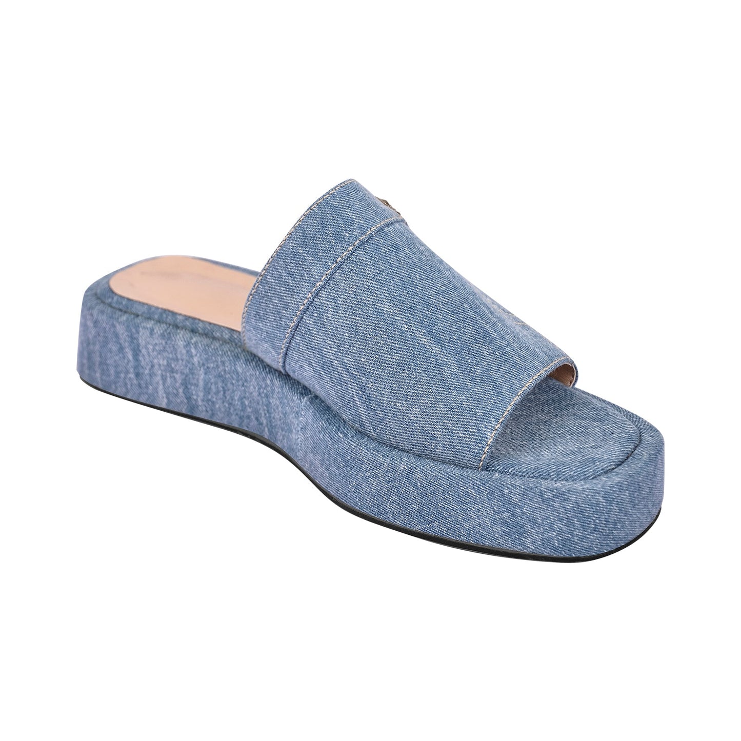 Denim Platform Square Toe Flats Crossdressing Slippers