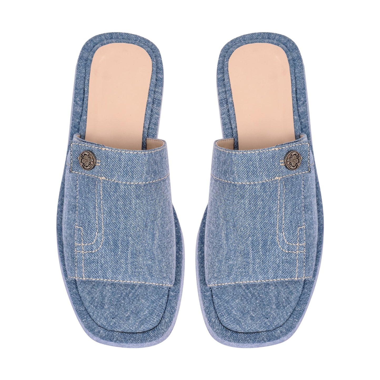 Denim Platform Square Toe Flats Crossdressing Slippers