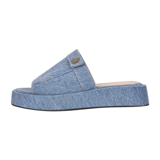 Denim Platform Square Toe Flats Crossdressing Slippers