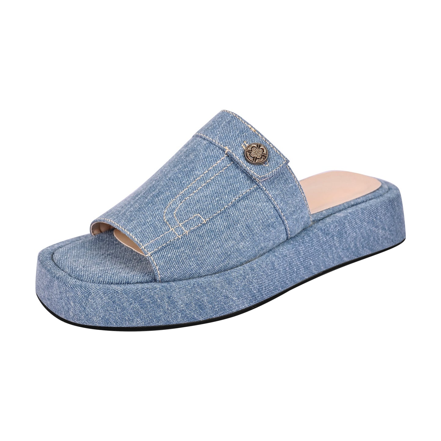 Denim Platform Square Toe Flats Crossdressing Slippers