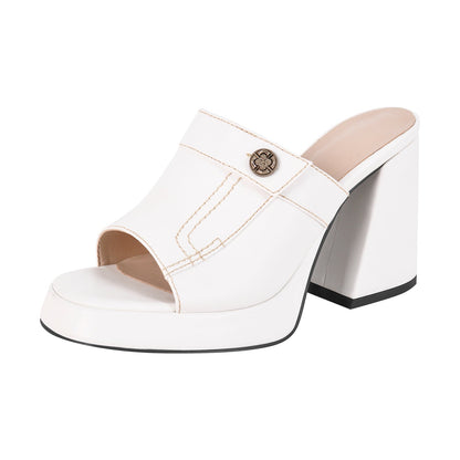 Denim Round Toe Platform Chunky Heel Crossdressing Sandals