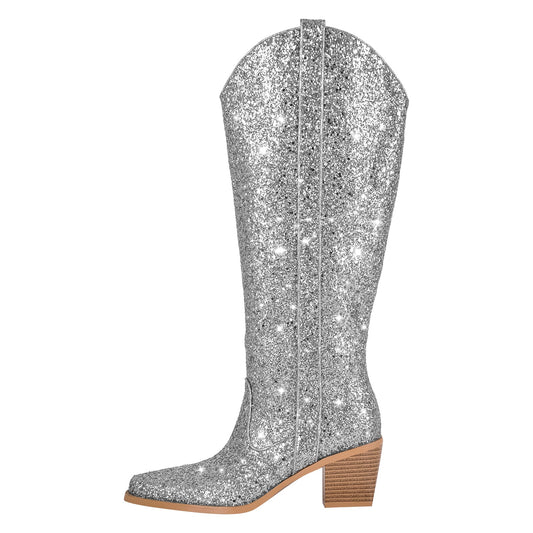 Glitter Chunky Heel Thigh High Crossdressing Boots