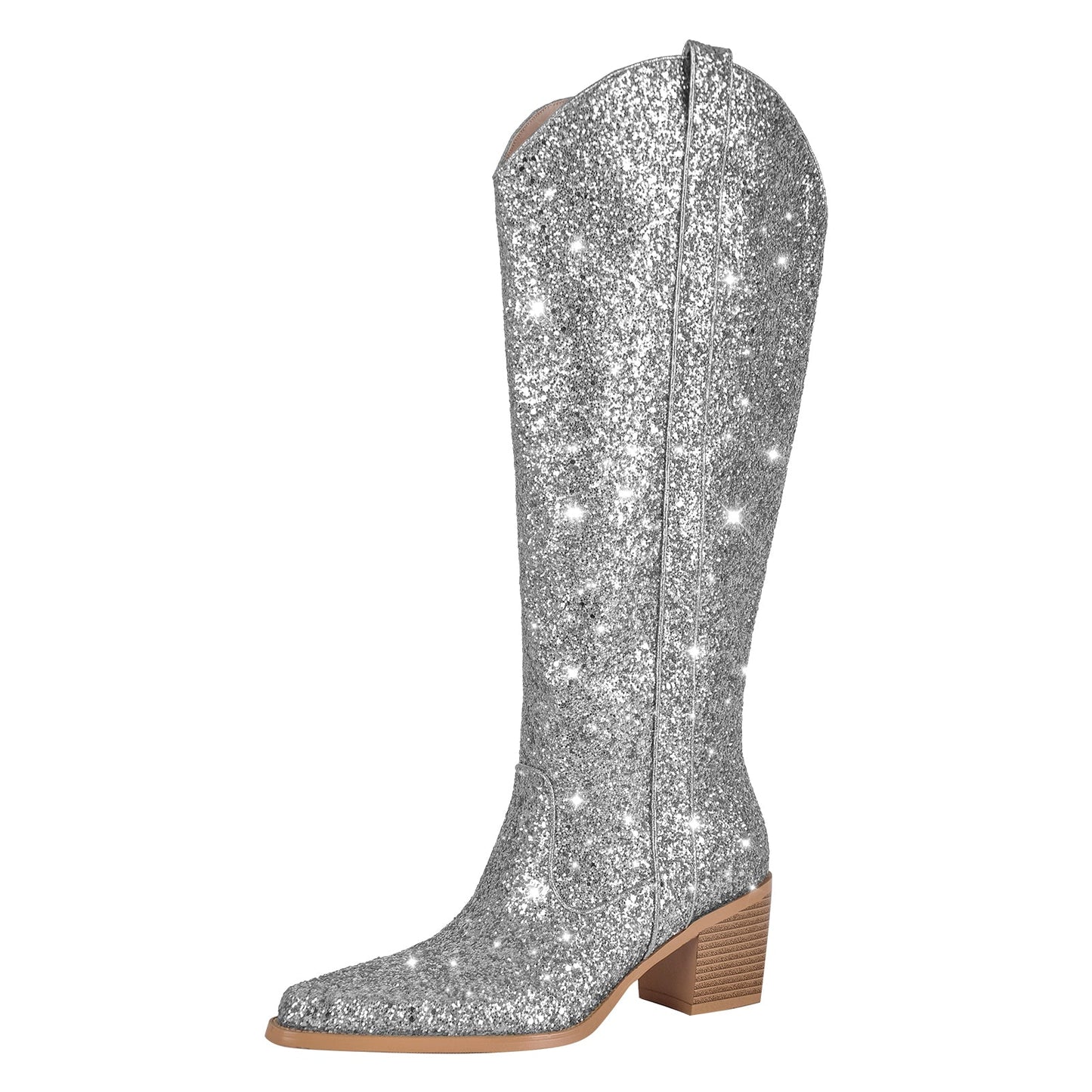 Glitter Chunky Heel Thigh High Crossdressing Boots