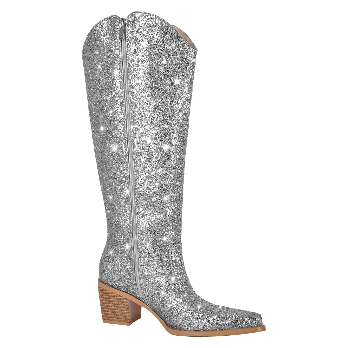 Glitter Chunky Heel Thigh High Crossdressing Boots
