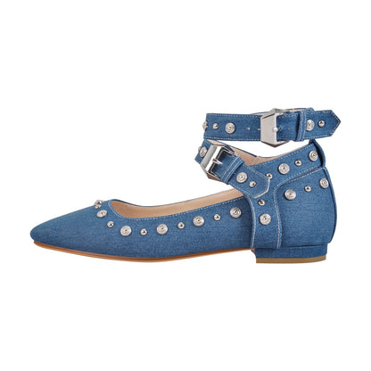 Square Toe Ankle Buckle Strap Crossdressing Flats
