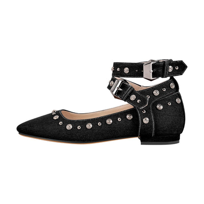 Square Toe Ankle Buckle Strap Crossdressing Flats
