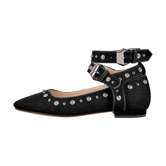 Square Toe Ankle Buckle Strap Crossdressing Flats
