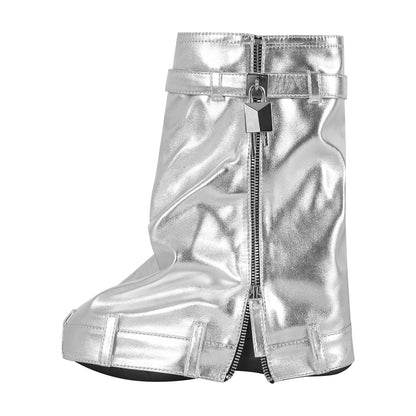 Round Toe Wedge Heel Fold Over Mid-calf Crossdressing Boots
